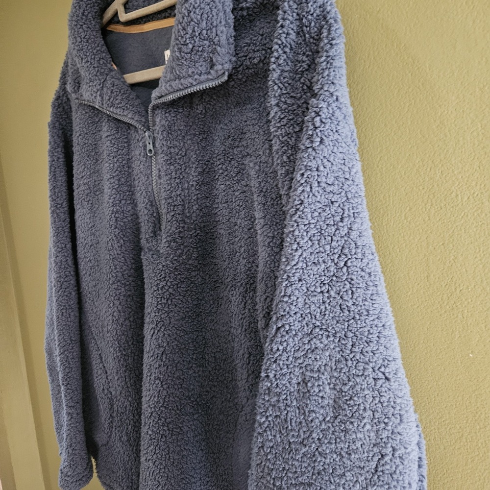 Koolaburra‎ by UGG Sherpa Fleece Bomber Jacket Blue Size Large 1/4 Zip - Picture 2 of 6